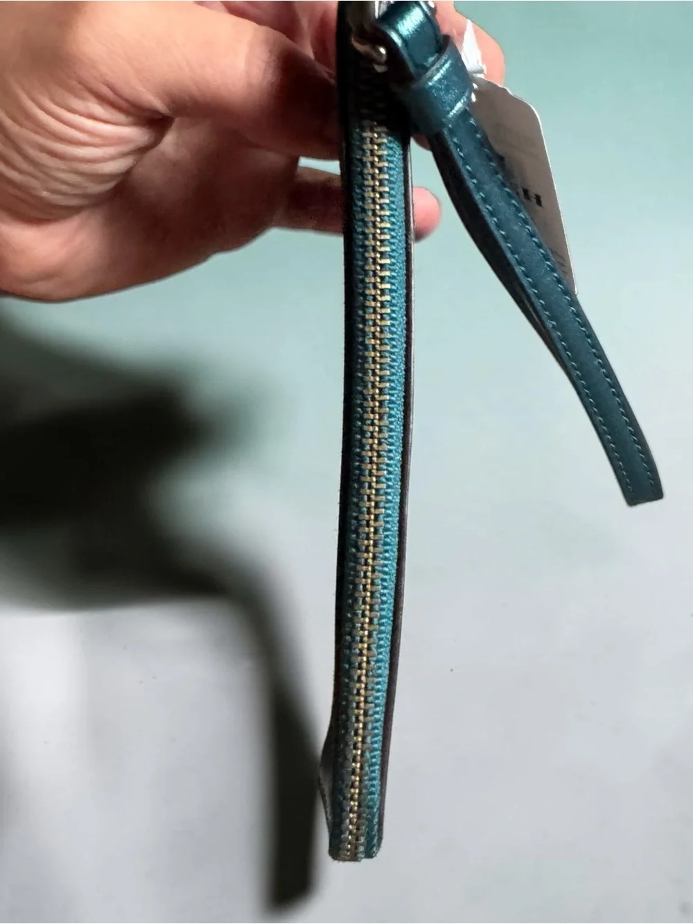 Coach Metallic Dark Teal Leather Glitter Sparrow Bird Zip Wristlet RARE NWT